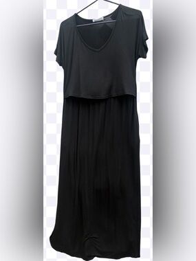 Smallshow Black Short Sleeve Maternity & Nursing Maxi Dress - Size M